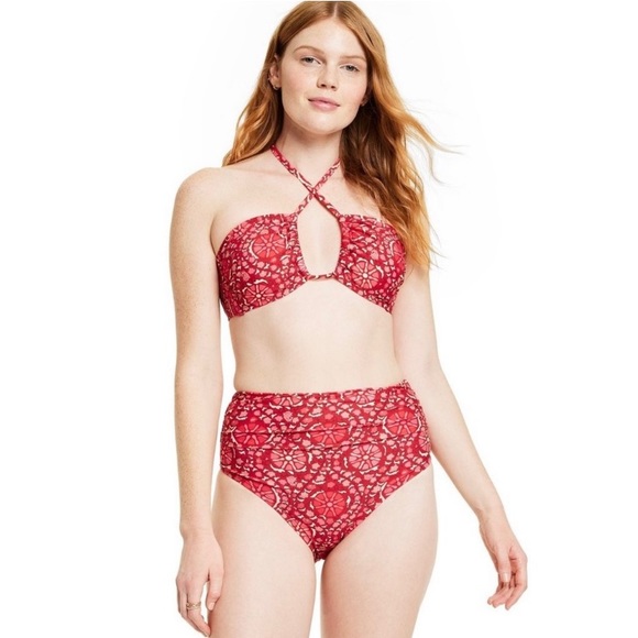 NWT RHODE x Target red Zinnia Floral Print Bandeau Halter Bikini Top - m (8-10) - Picture 3 of 5